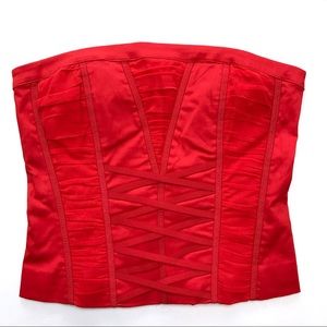 Bebe Shirred Bustier Top in Dessert Heat